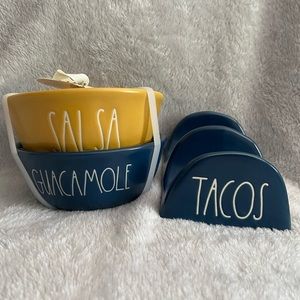 Rae Dunn Blue Guacamole Bowls with Taco Holders